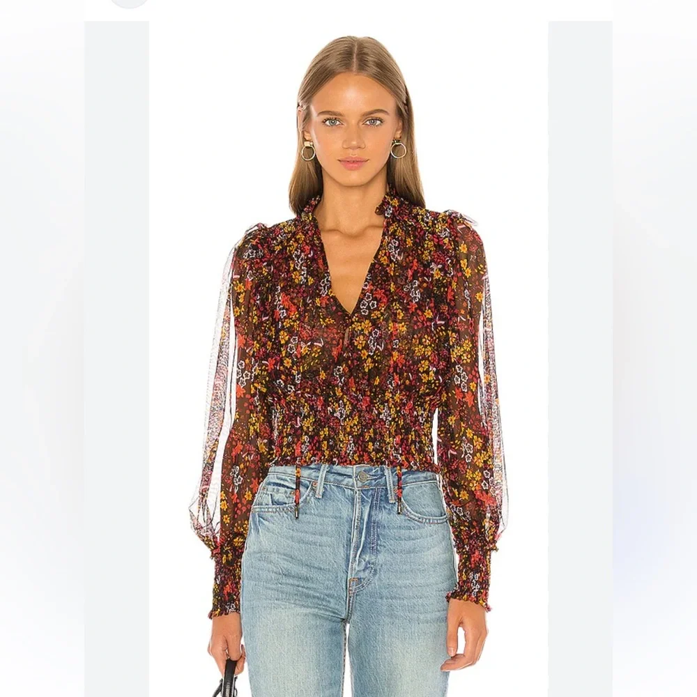 FREE PEOPLE
Twyla Smocked Floral Mesh Top - Picture 4 of 14
